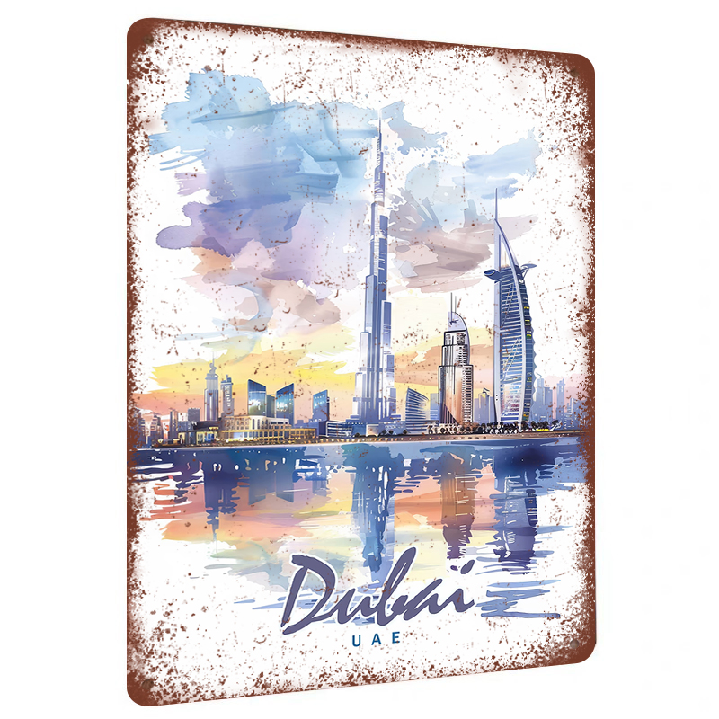 Home Office Dubai - Dubaï horizon aquarelle métal mur Art